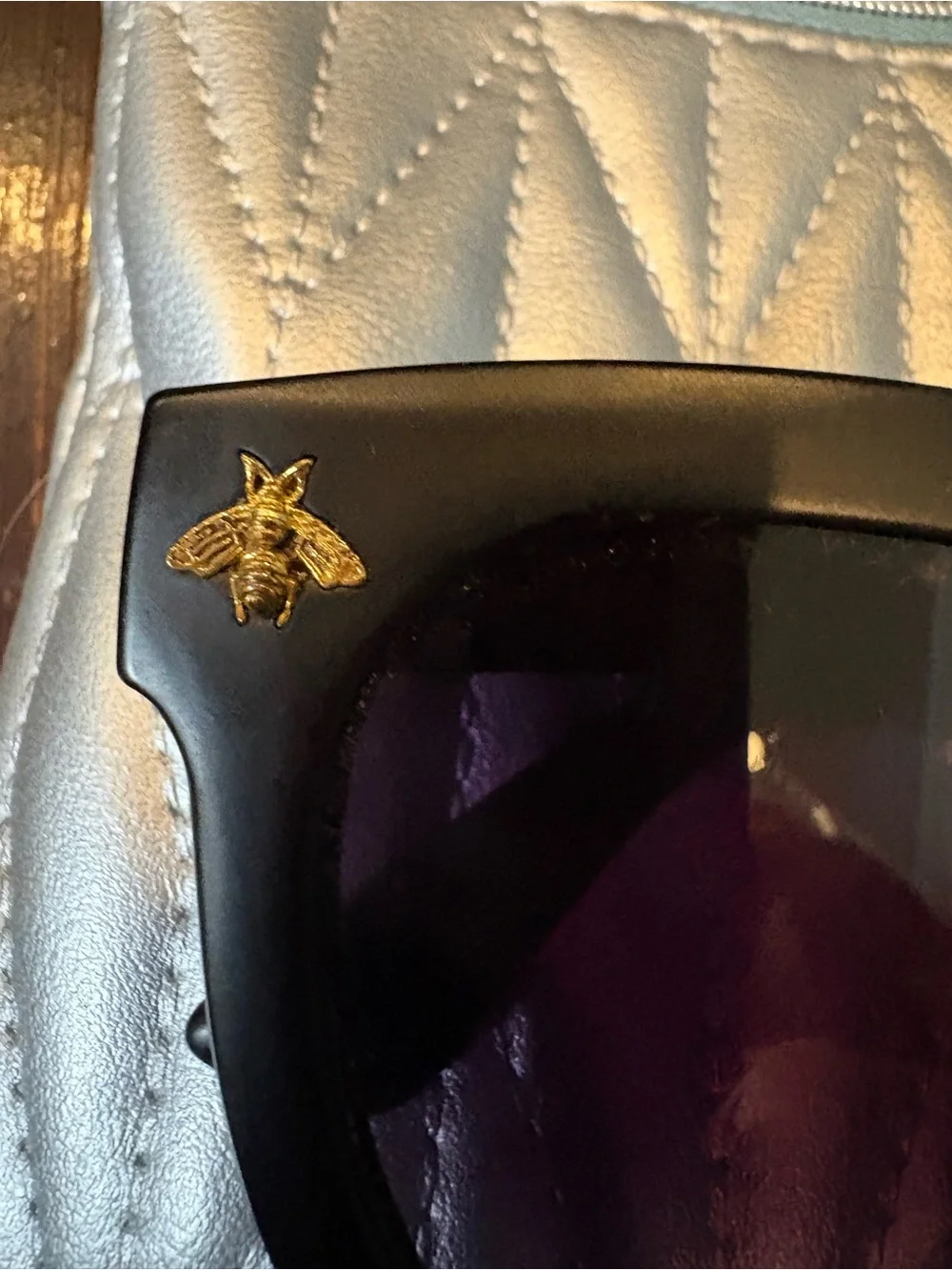 Fashion Black Matte Sunglasses with Gold Bee Detail